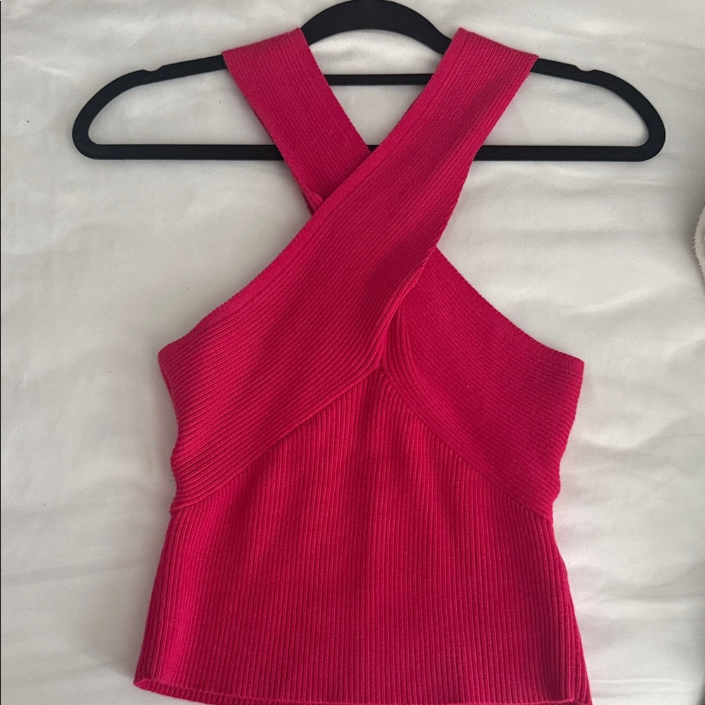Forever 21 Fuchsia Ribbed Cross-Back Crop Top